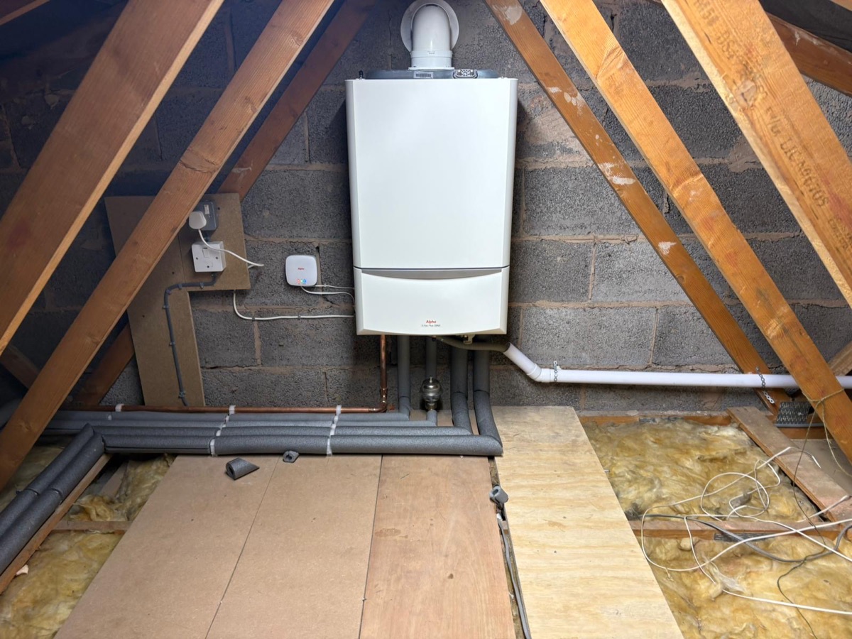 Boiler relocated to the loft in Blackrod, Bolton